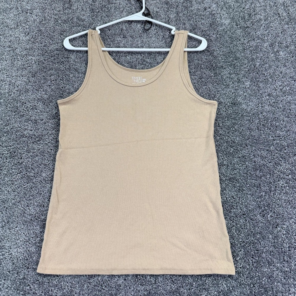 Time And Tru Tank Top Womens 2XL Beige Ribbed Scoop Neck Tagless Stretch Summer